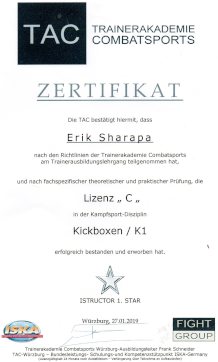 Kickboxen K1 Lizenz - Erik Sharapa