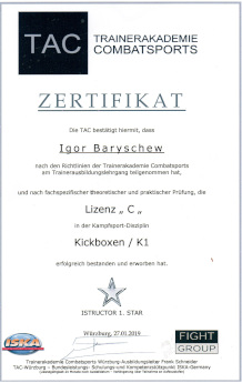 Kickboxen K1 Lizenz - Igor Baryschew